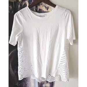 CHICOS Chico's White Relaxed Side Rear Panel Eyelet‎ Short Sleeve Top 0 (S/4)